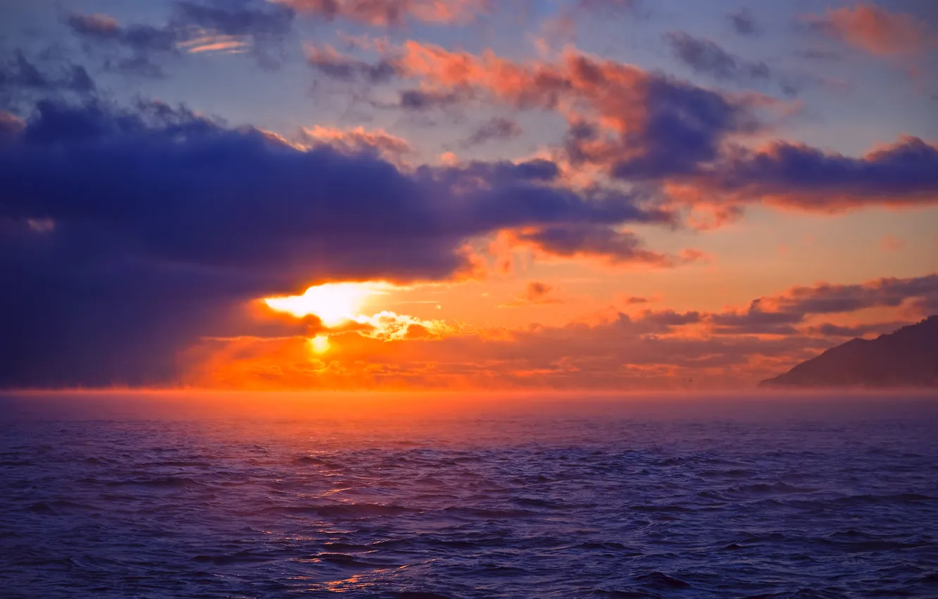 Photo wallpaper sea, the sky, the sun, sunset, clouds