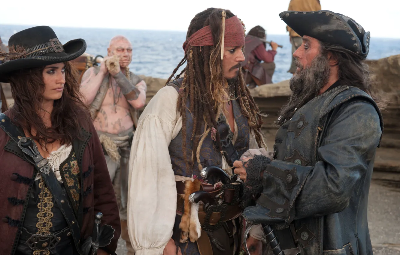 Photo wallpaper the film, pirates, Jack Sparrow, Penelope Cruz, Angelica, pirates of the Caribbean 4, pirates of …