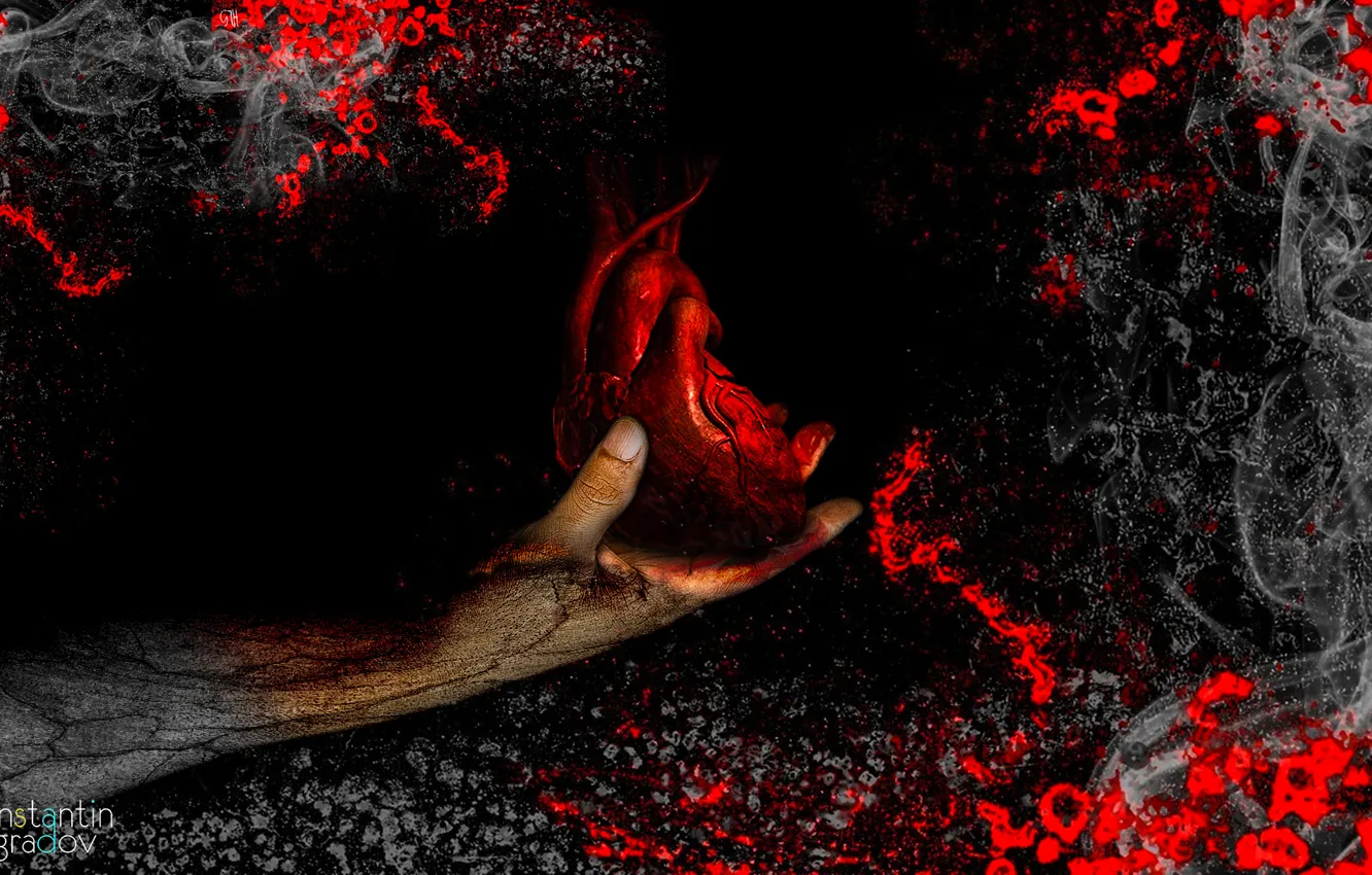 Photo wallpaper cold, blood, heart, hand, fossil