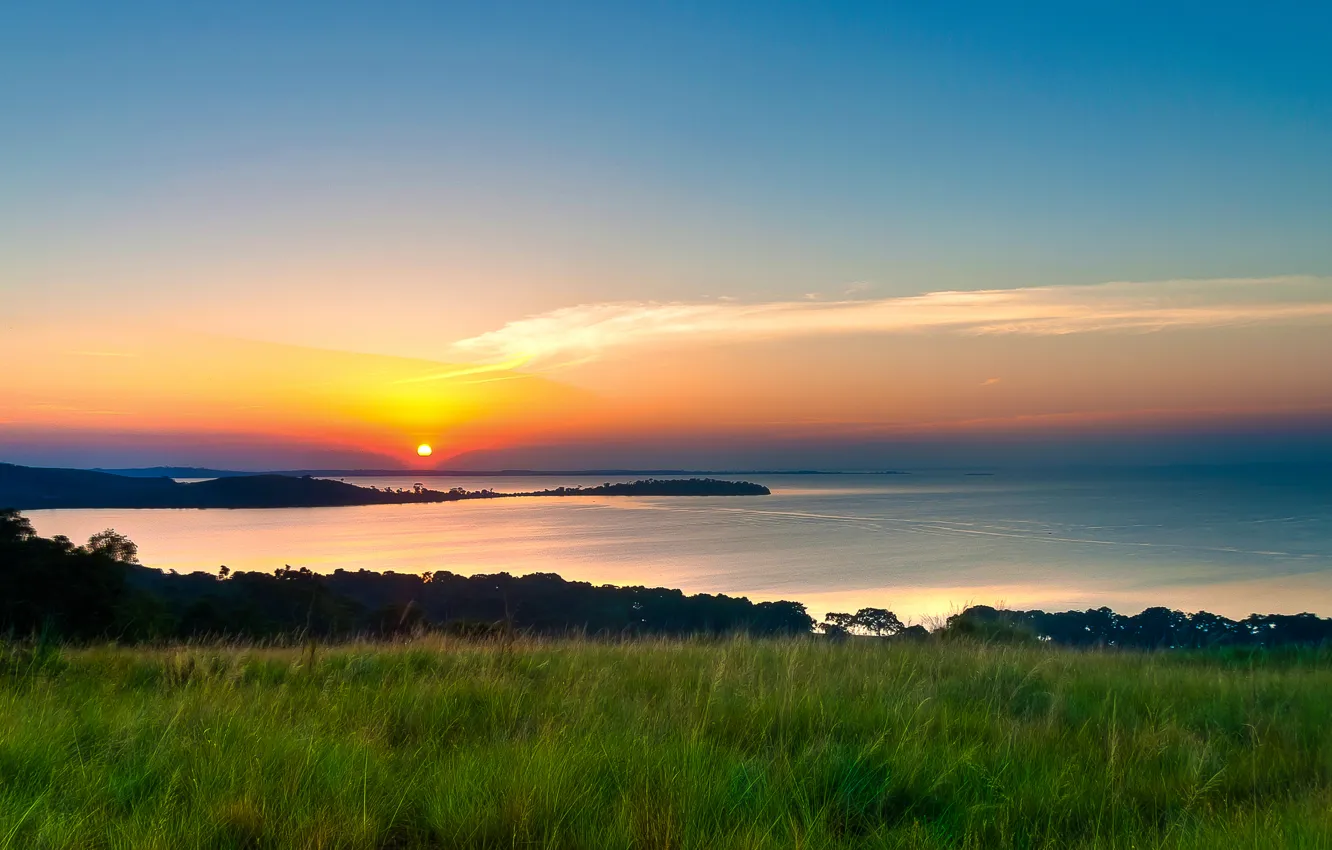 Photo wallpaper sea, sunset, shore, the evening