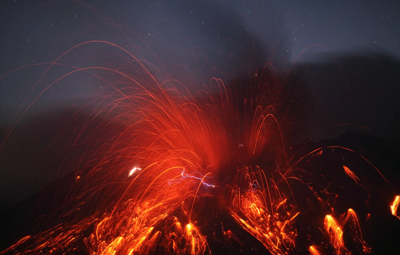 Photo wallpaper zipper, the volcano, lava