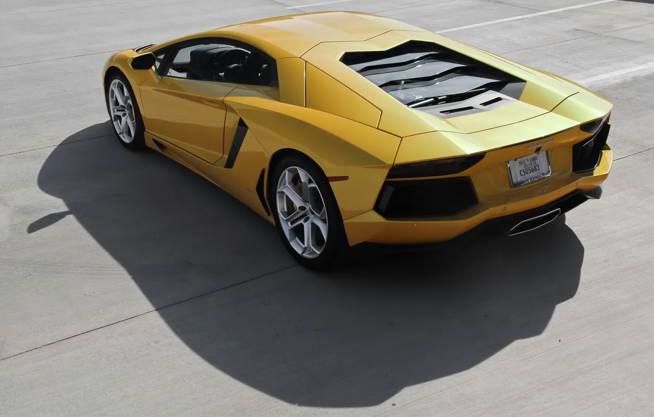 Photo wallpaper yellow, shadow, lamborghini, rear view, yellow, aventador, lp700-4, Lamborghini
