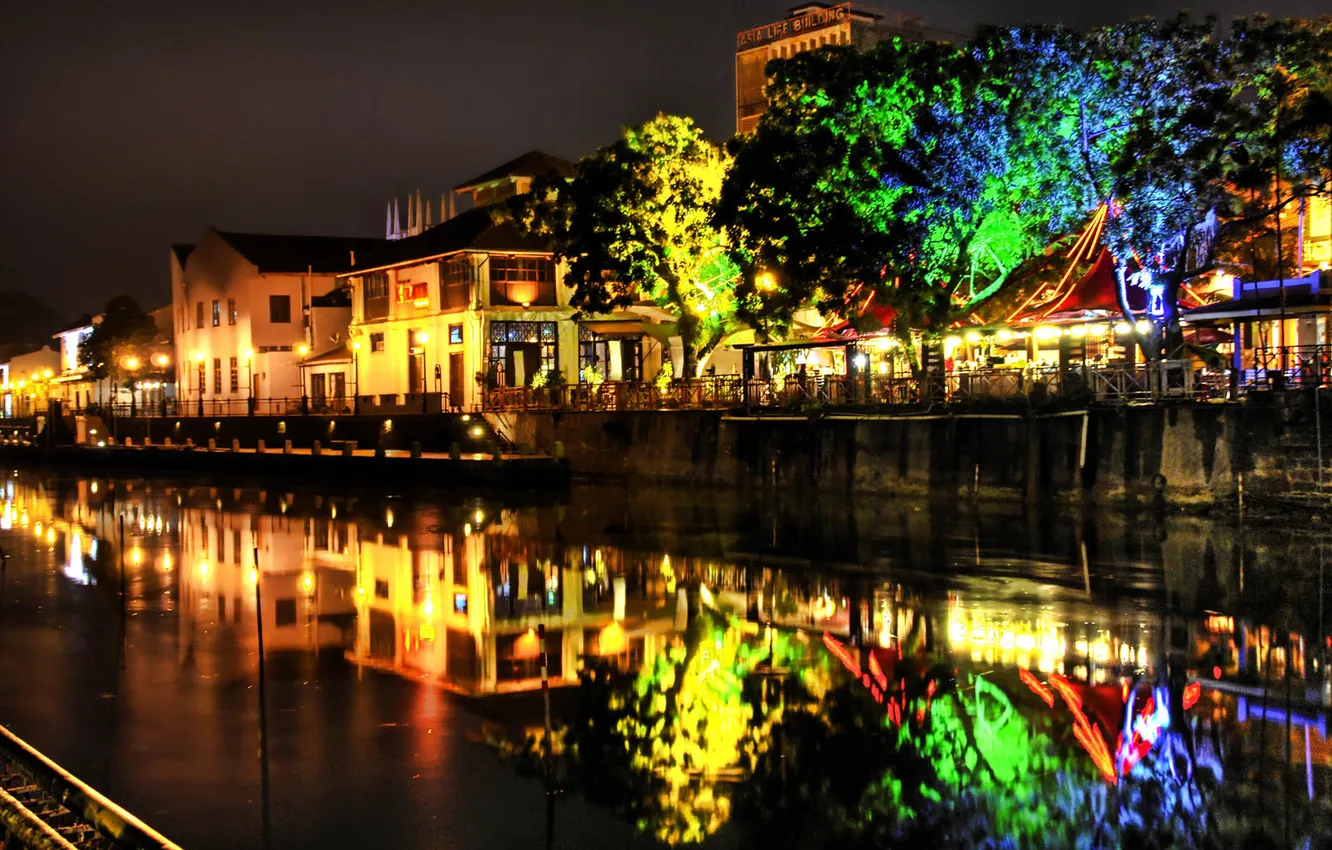 Photo wallpaper night, the city, lights, channel