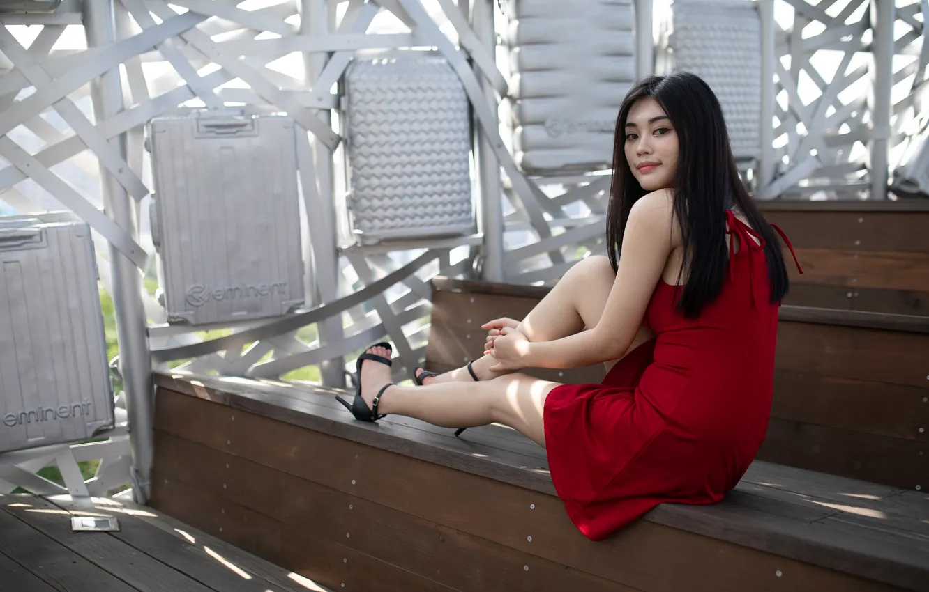 Photo wallpaper girl, dress, knife, Asian