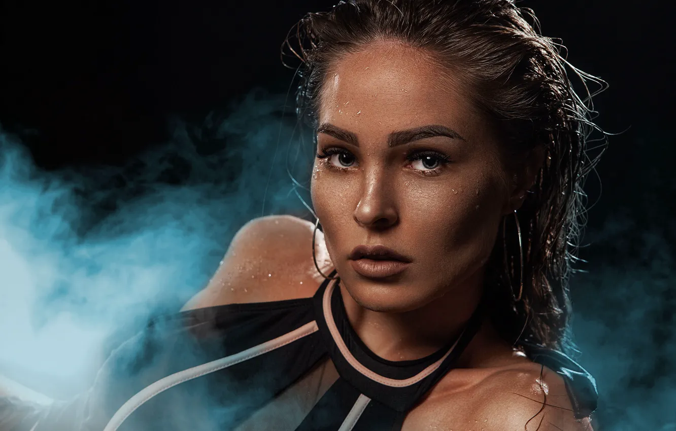 Photo wallpaper look, girl, drops, face, portrait, wet, pair