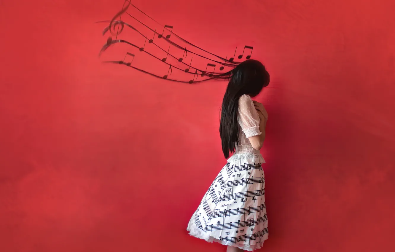 Photo wallpaper girl, notes, music