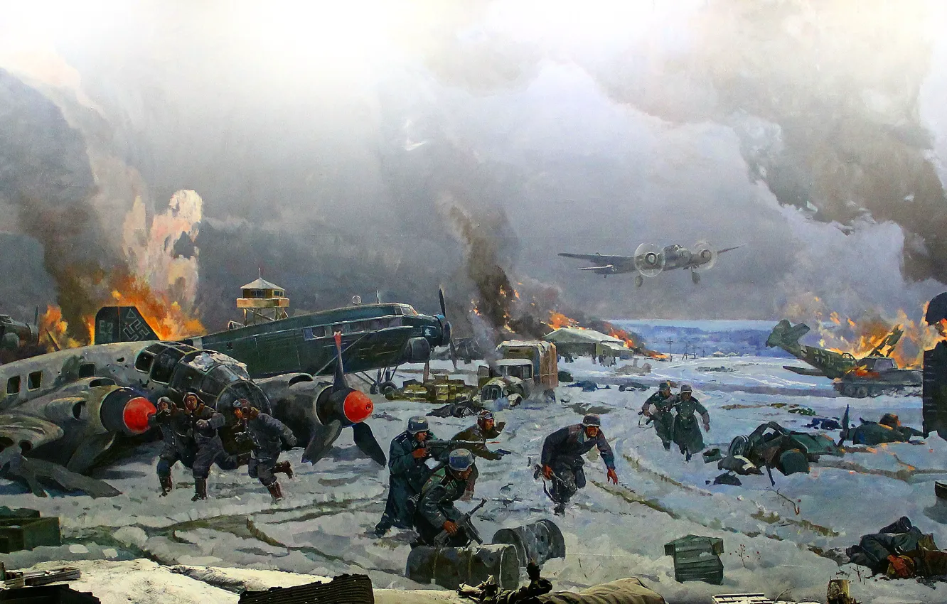 Photo wallpaper winter, war, soldiers, the plane, the Germans, the Nazis, The second World war, Volgograd