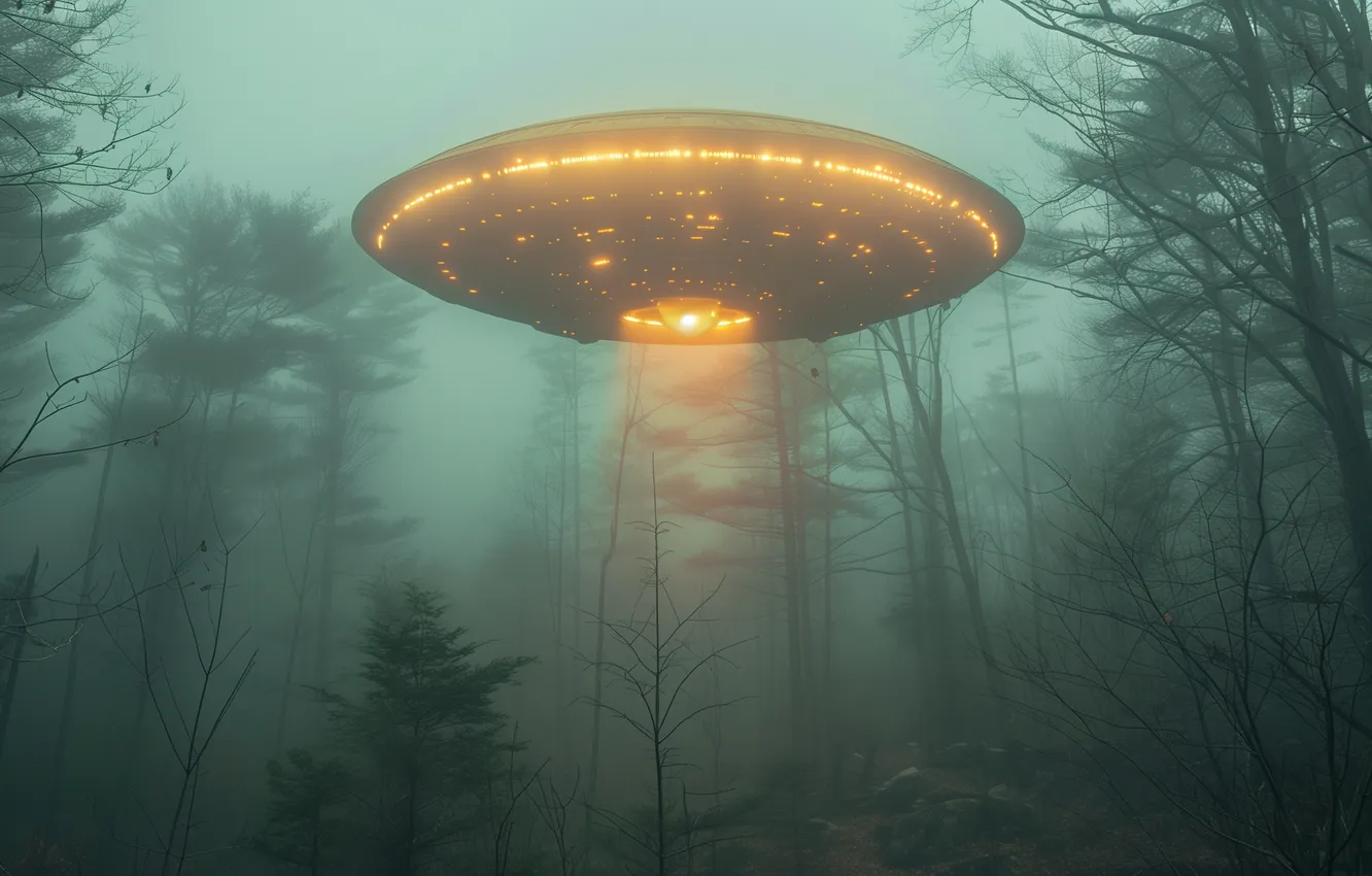 Photo wallpaper nature, fog, future, fiction, UFO, haze, spaceship, the futuristic