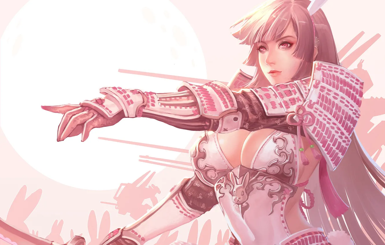 Photo wallpaper Girl, Moon, Fantasy, Sexy, Art, Face, Characters, Armor