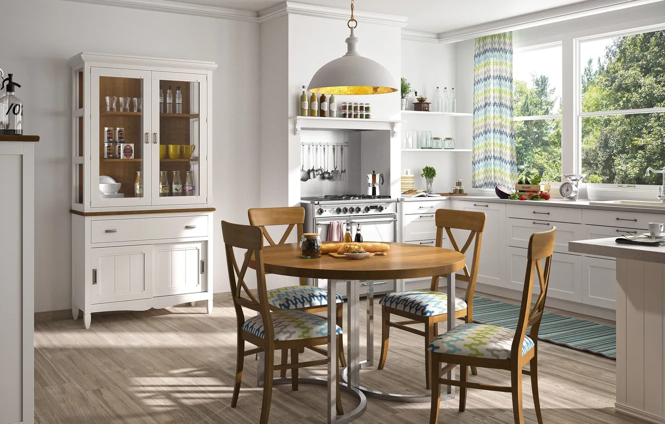 Photo wallpaper design, style, interior, bright room, dining room, dining area, bright kitchen