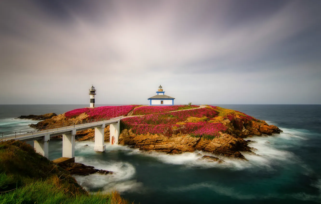 Photo wallpaper sea, lighthouse, Spain, Spain, Galicia, Isla Pancha