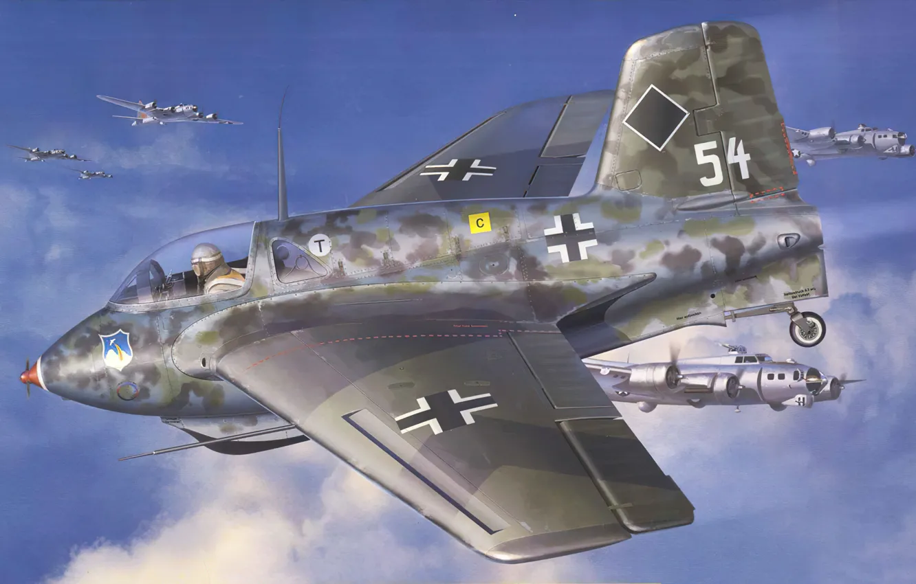 Photo wallpaper art, airplane, aviation, jet, WW2, comet, me 163