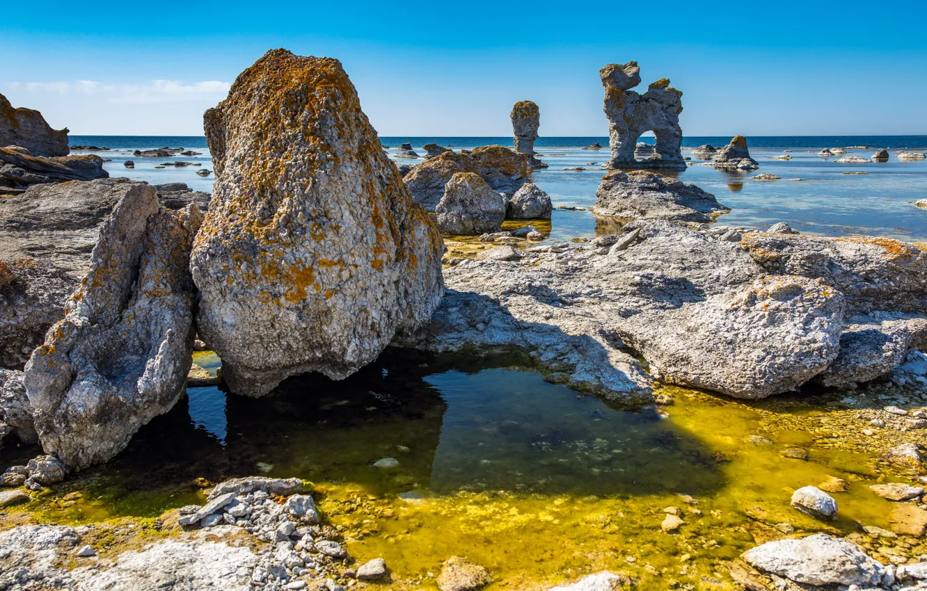 Photo wallpaper sea, stones, rocks