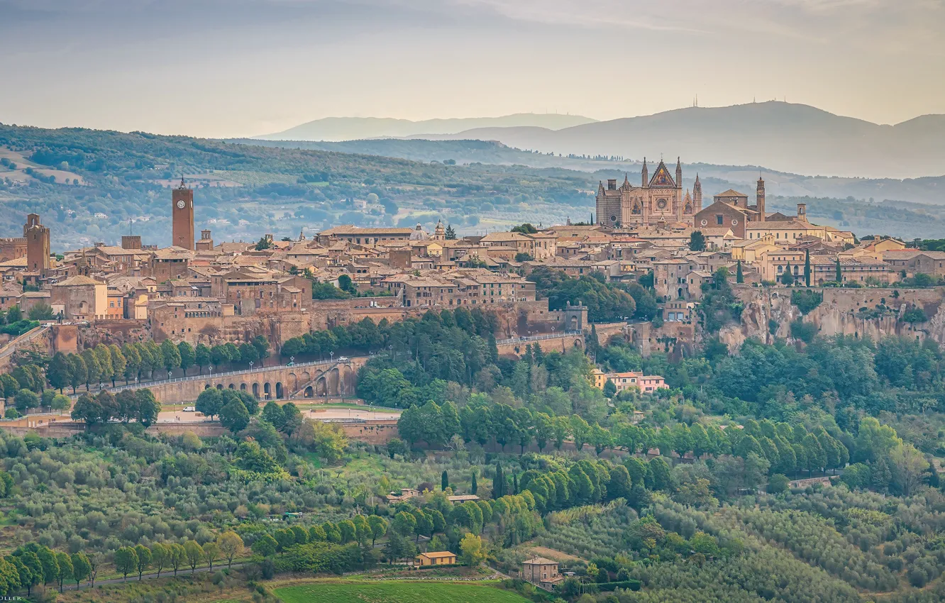 Photo wallpaper landscape, Italy, panorama, Umbria, Orvieto