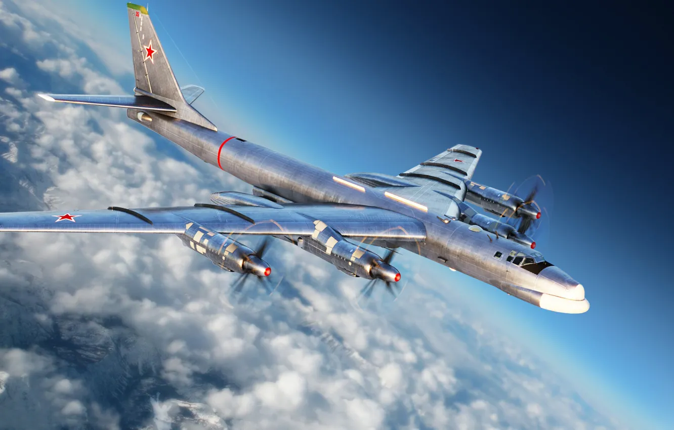 Photo wallpaper USSR, Tupolev, Strategic bomber, In flight, Tim Samedov, Tu-95K