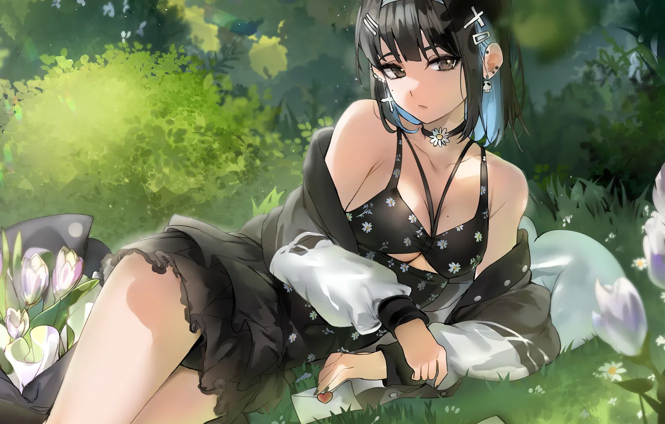 Photo wallpaper girl, sexy, lingerie, cleavage, panties, legs, nature, boobs