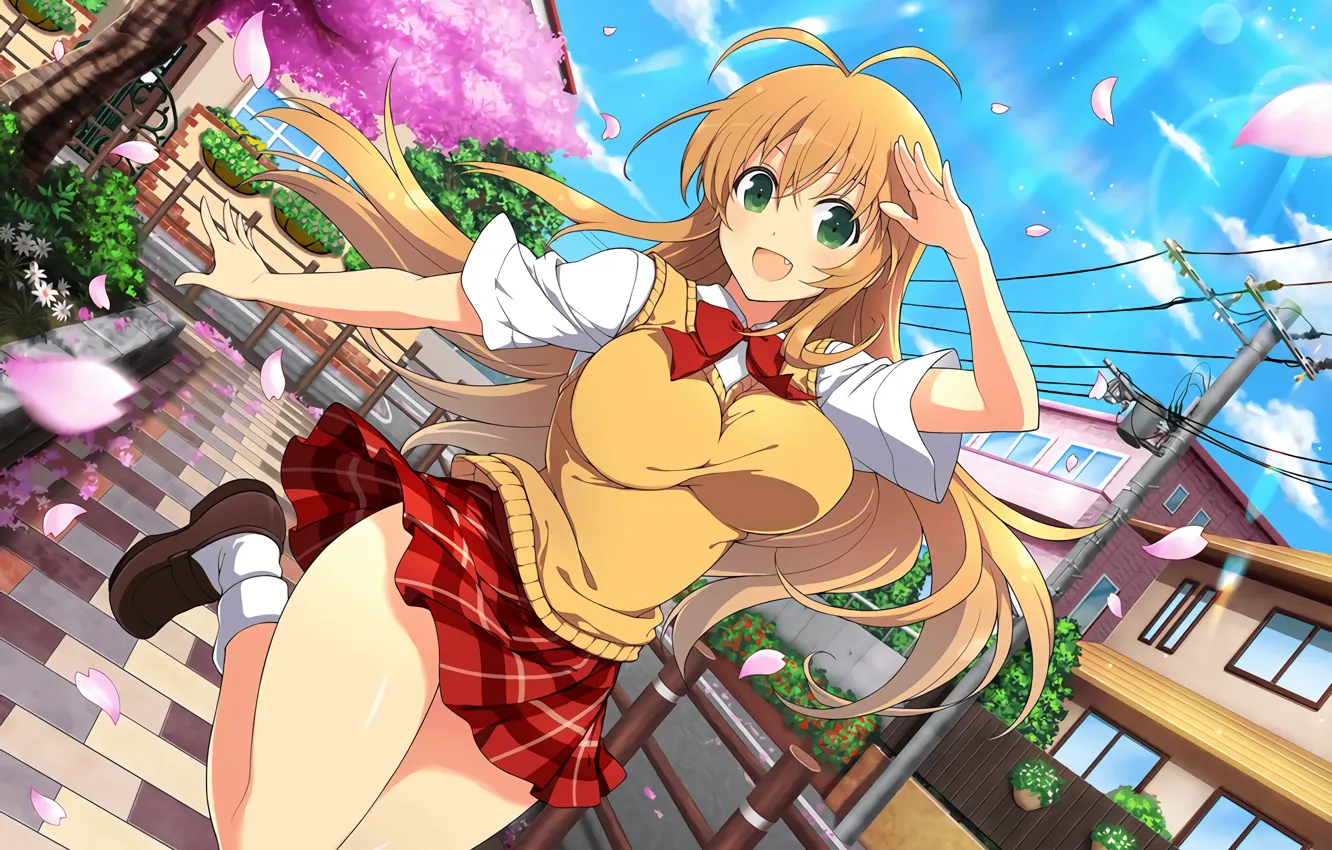 Photo wallpaper girl, sexy, green eyes, long hair, boobs, anime, beautiful, pretty