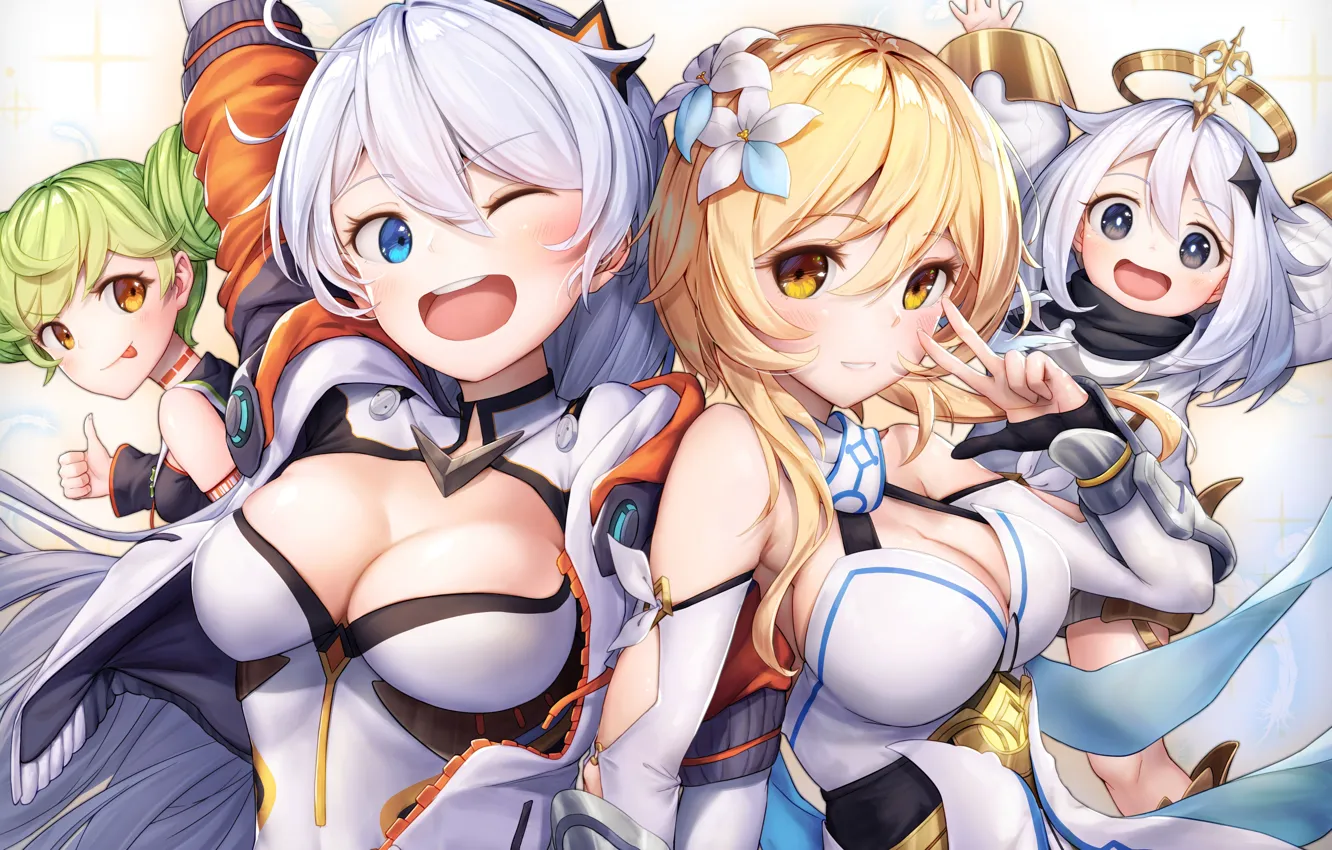 Photo wallpaper girl, sexy, cleavage, long hair, dress, boobs, anime, blue eyes