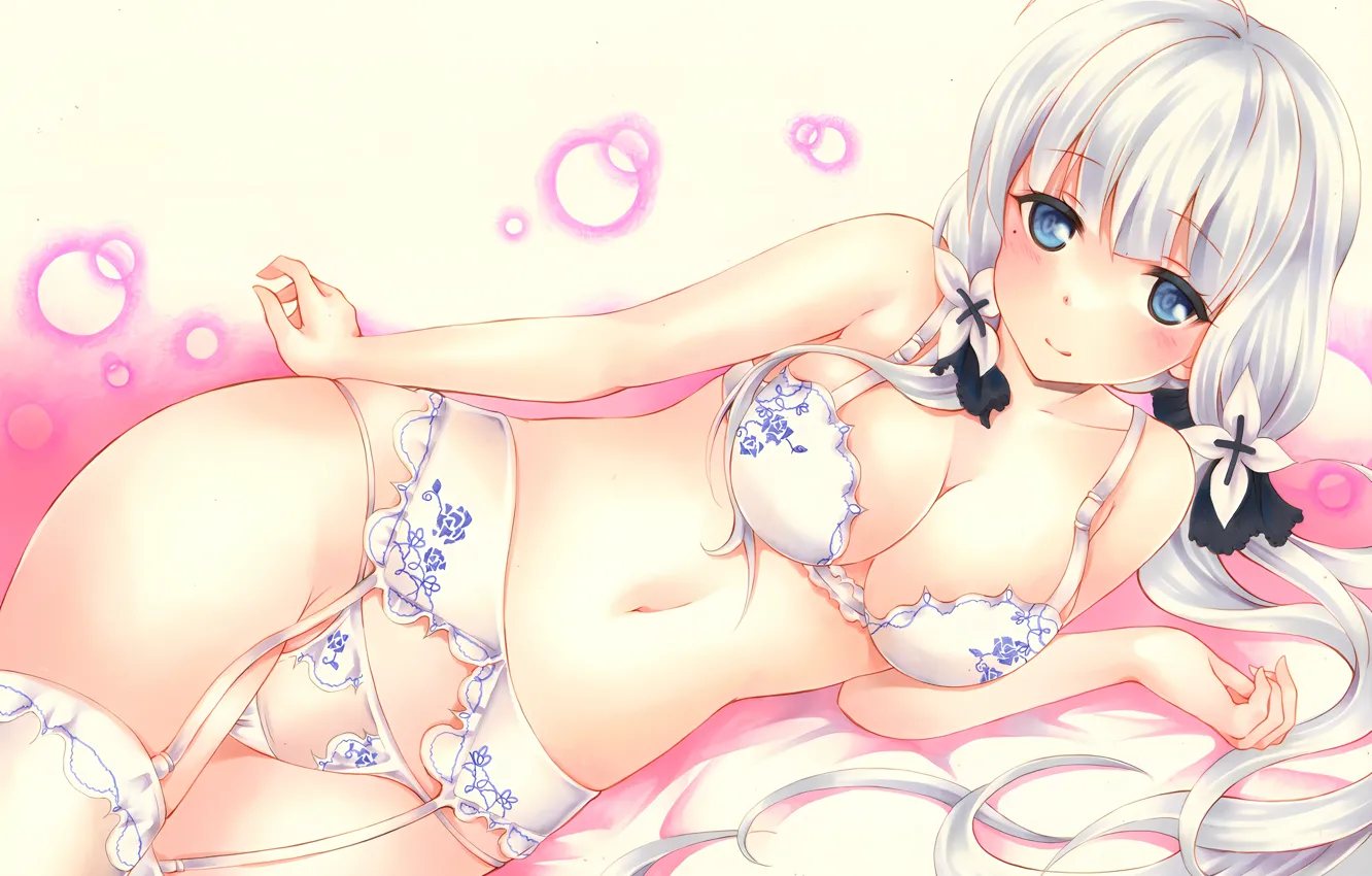 Photo wallpaper girl, sexy, lingerie, Cameltoe, bra, panties, thighhighs, long hair