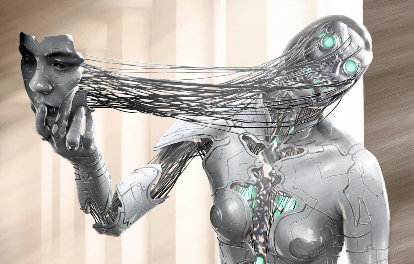 Photo wallpaper face, mechanism, robot