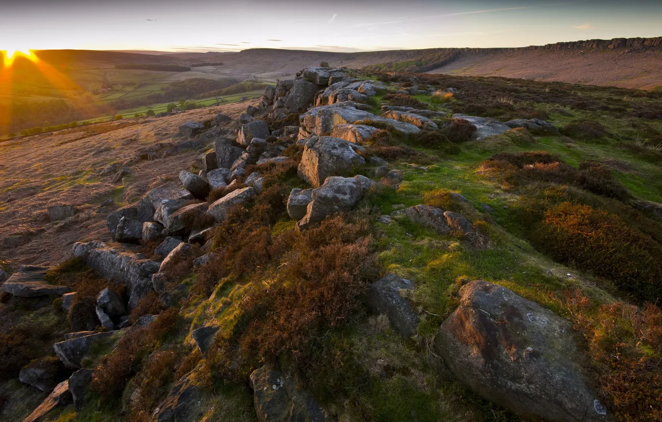 Photo wallpaper landscape, sunset, nature, stones