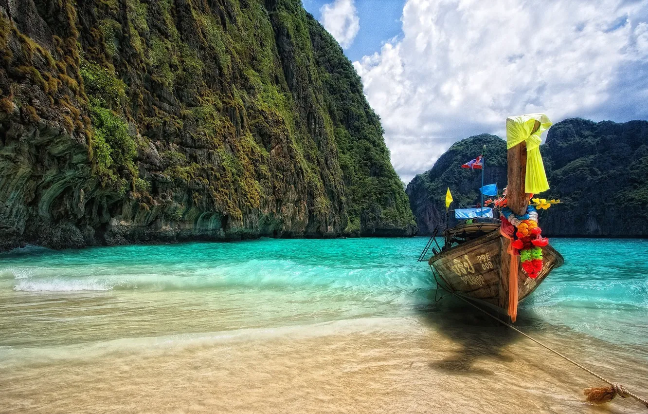 Photo wallpaper sea, ship, Bay