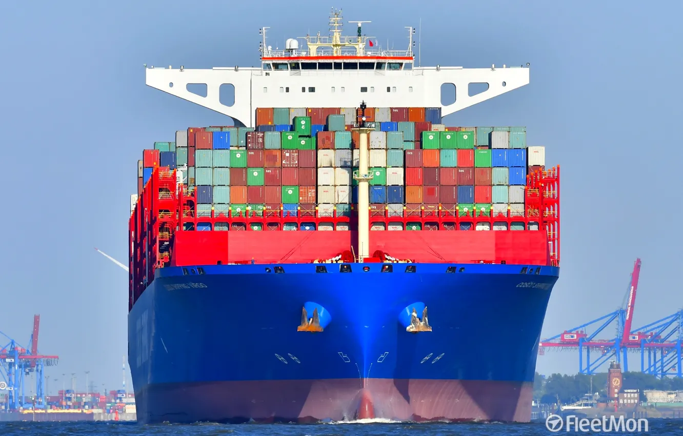 Photo wallpaper Sea, Port, The ship, Nose, A container ship, Tank, Container, Virgo