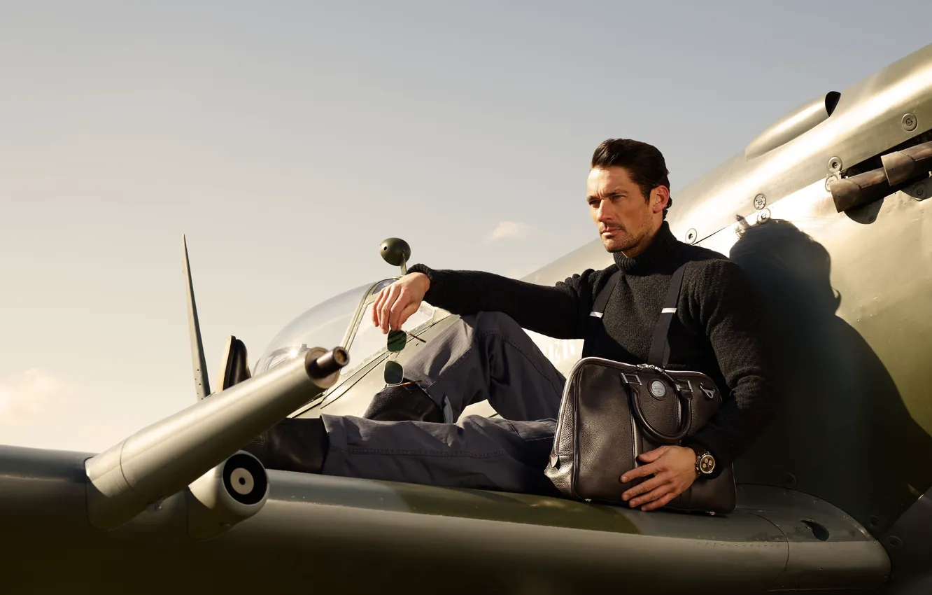 Photo wallpaper the plane, style, the wing of the plane, David Gandy, male, bag