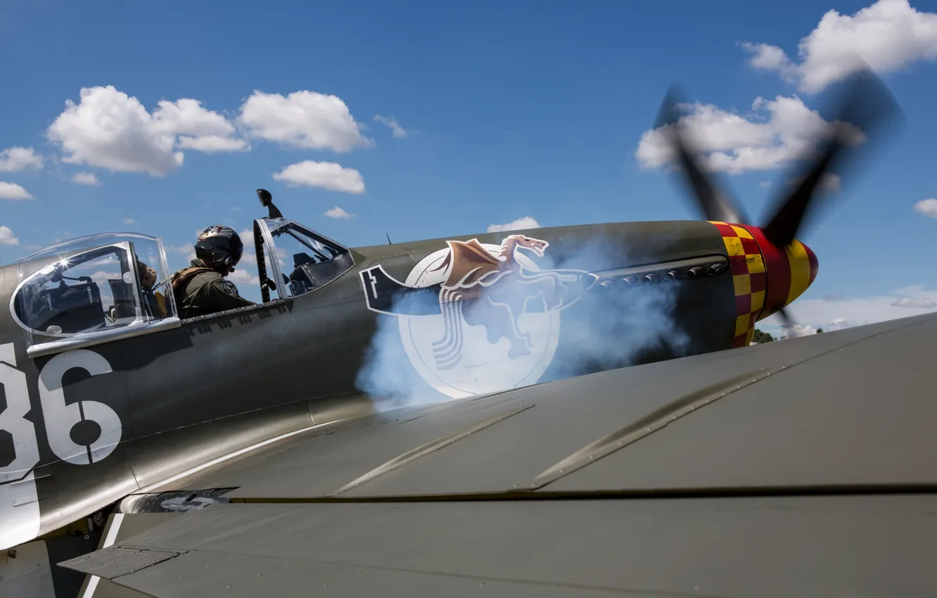 Photo wallpaper smoke, Mustang, fighter, screw, pilot, USAF, The second World war, North American P-51 Mustang