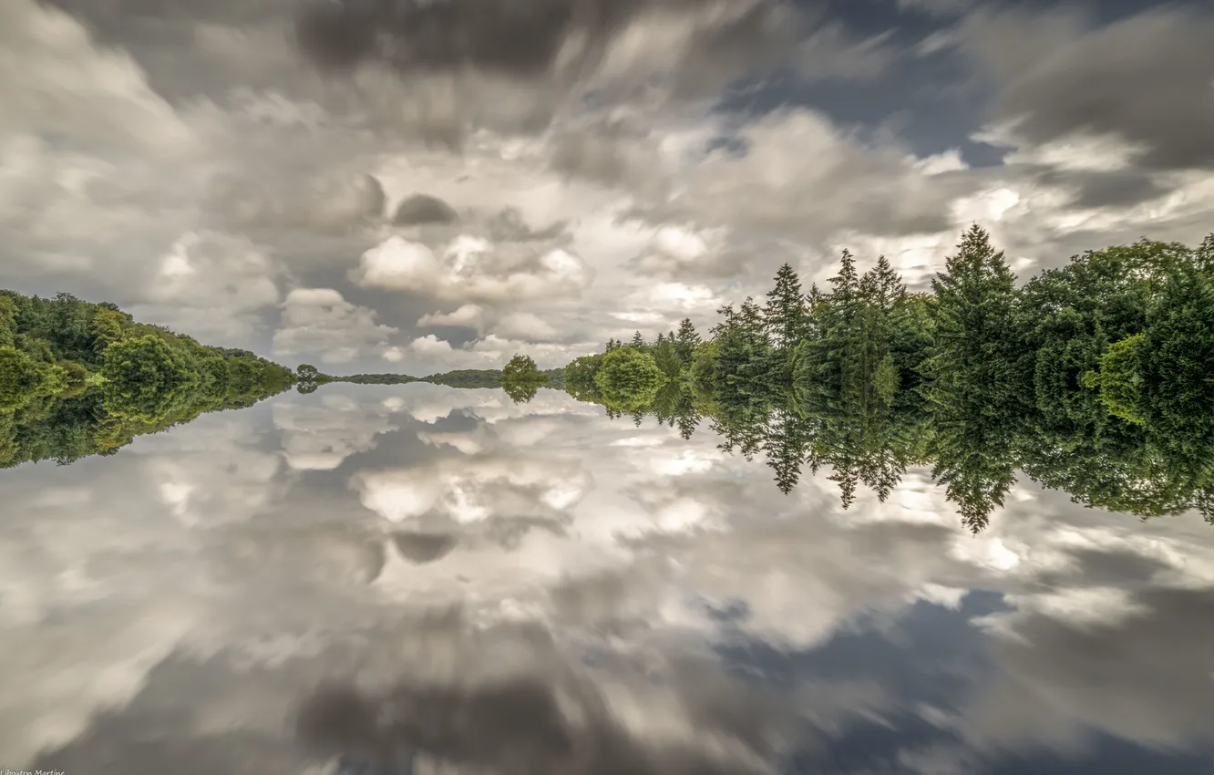 Photo wallpaper forest, clouds, landscape, nature, reflection, river