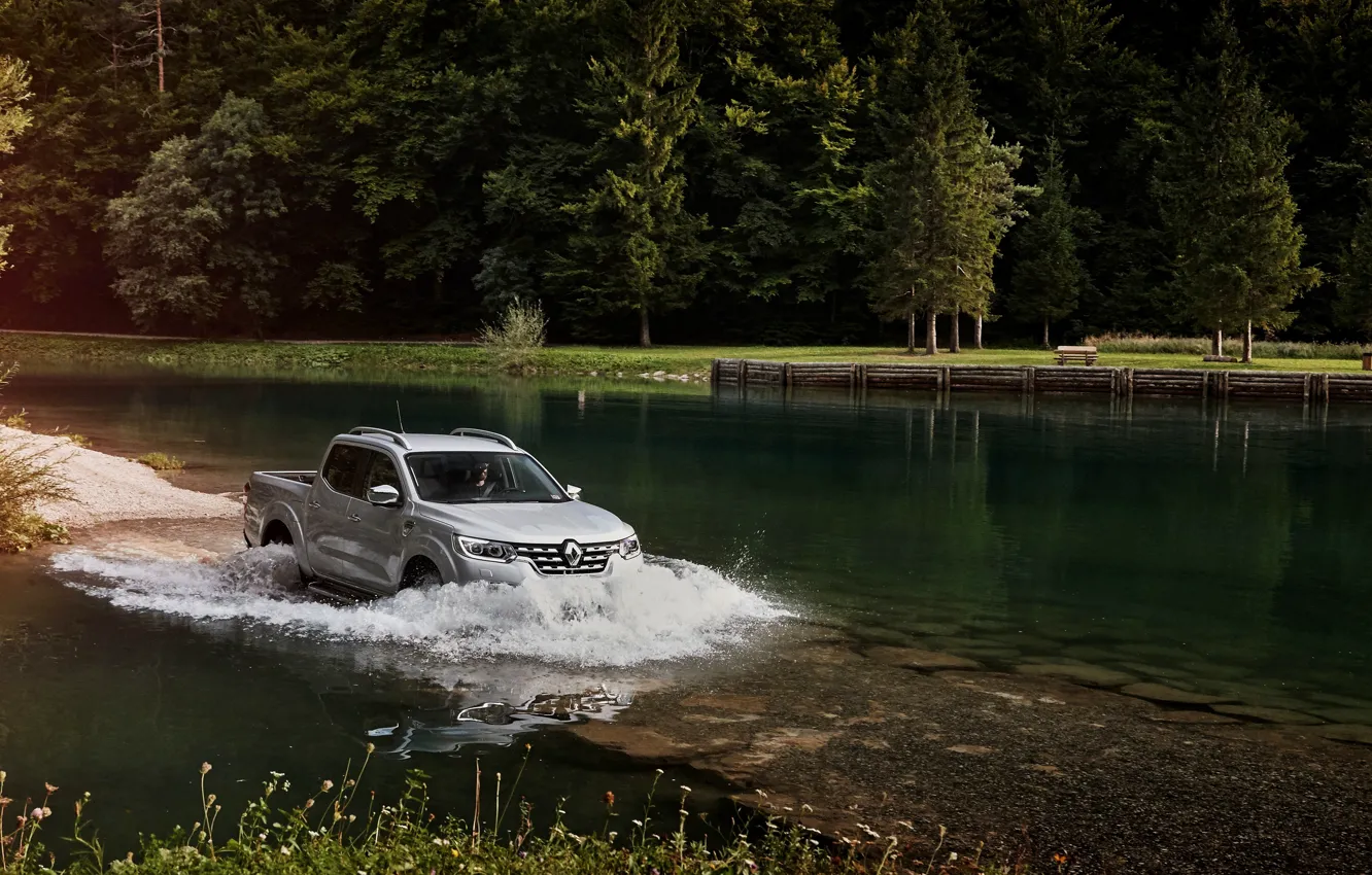 Photo wallpaper wave, Renault, pickup, pond, 4x4, Ford, 2017, Alaskan