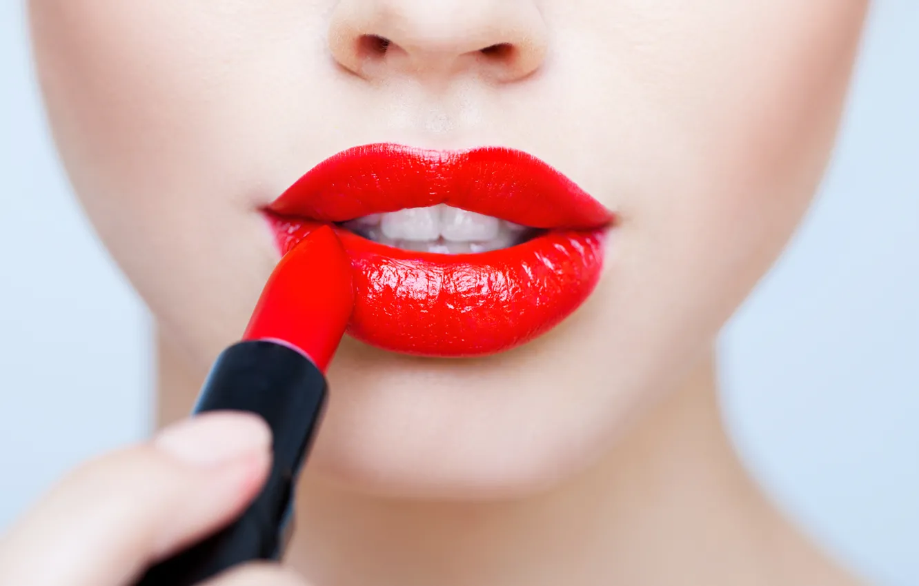 Photo wallpaper red, woman, lips, glitter