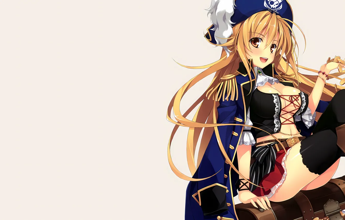 Photo wallpaper girl, sexy, cleavage, blouse, thighhighs, long hair, legs, hat