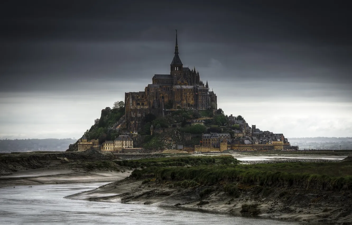 Photo wallpaper France, Normandy, Mont-Saint-Michel, rocky island
