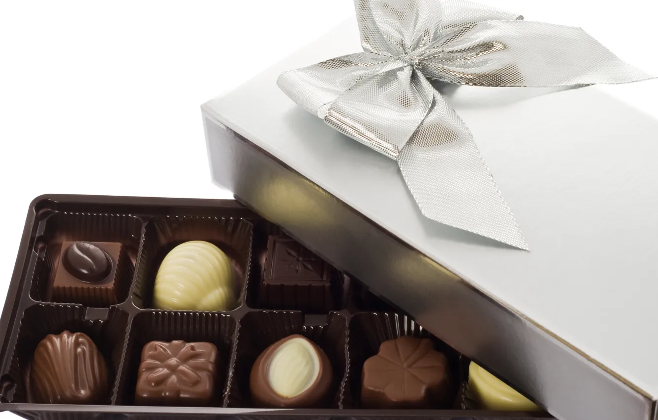 Photo wallpaper white, box, gift, dark, chocolate, candy, sweet, milk