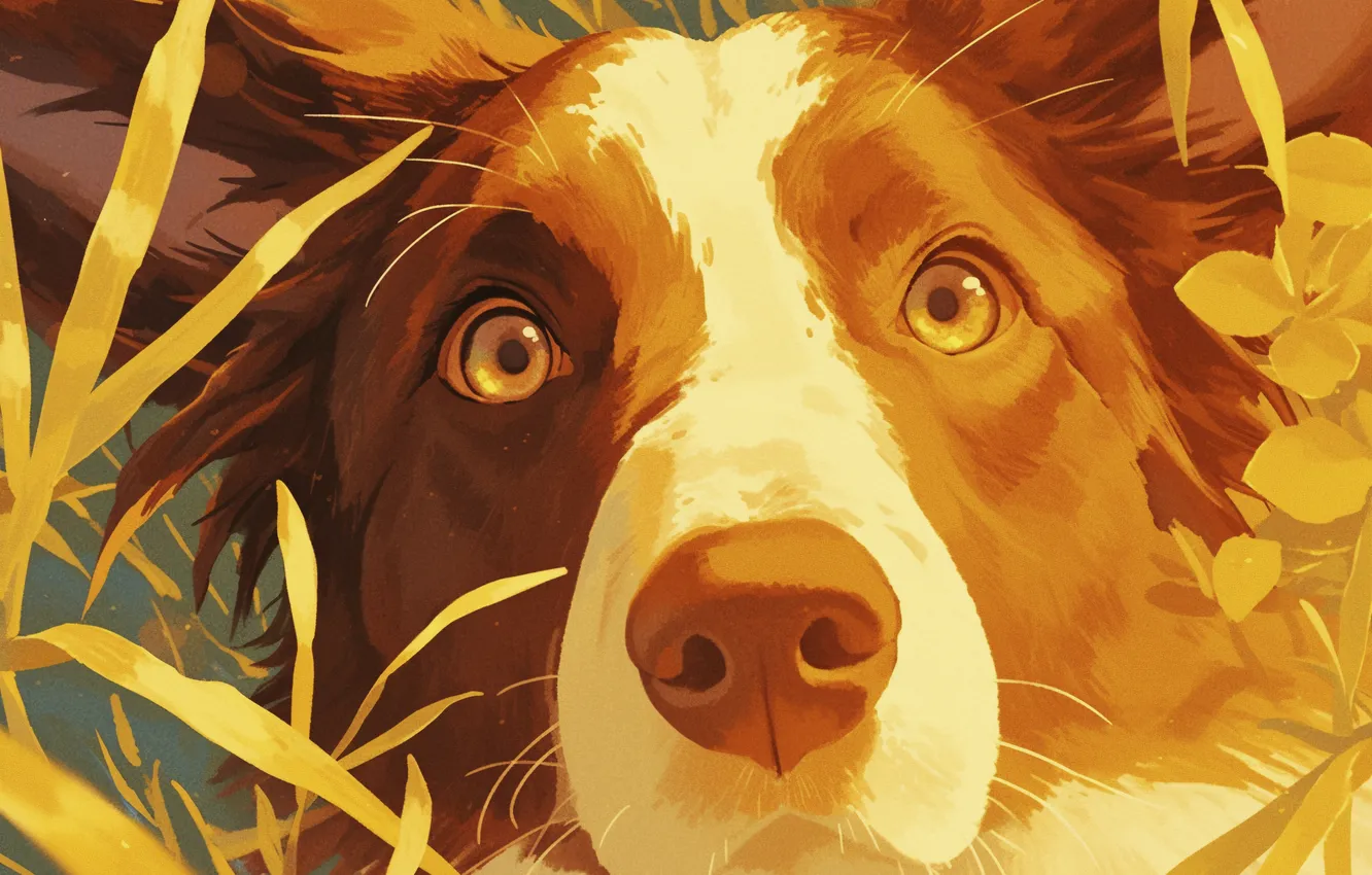 Photo wallpaper Dog, Look, Face, Art, Digital art, The border collie, Closeup, AI art