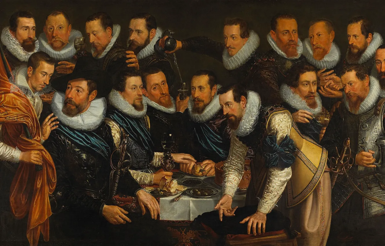 Photo wallpaper oil, portrait, picture, canvas, 1613, Ian Tenniel, Seventeen Shooters for the Table, Jan Tengnagel