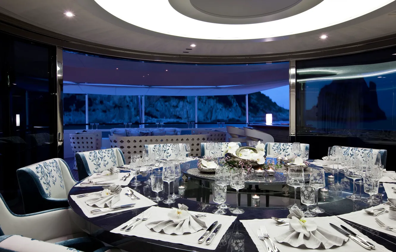 Photo wallpaper design, style, interior, yacht, salon, Suite, dining room, luxury motor yacht