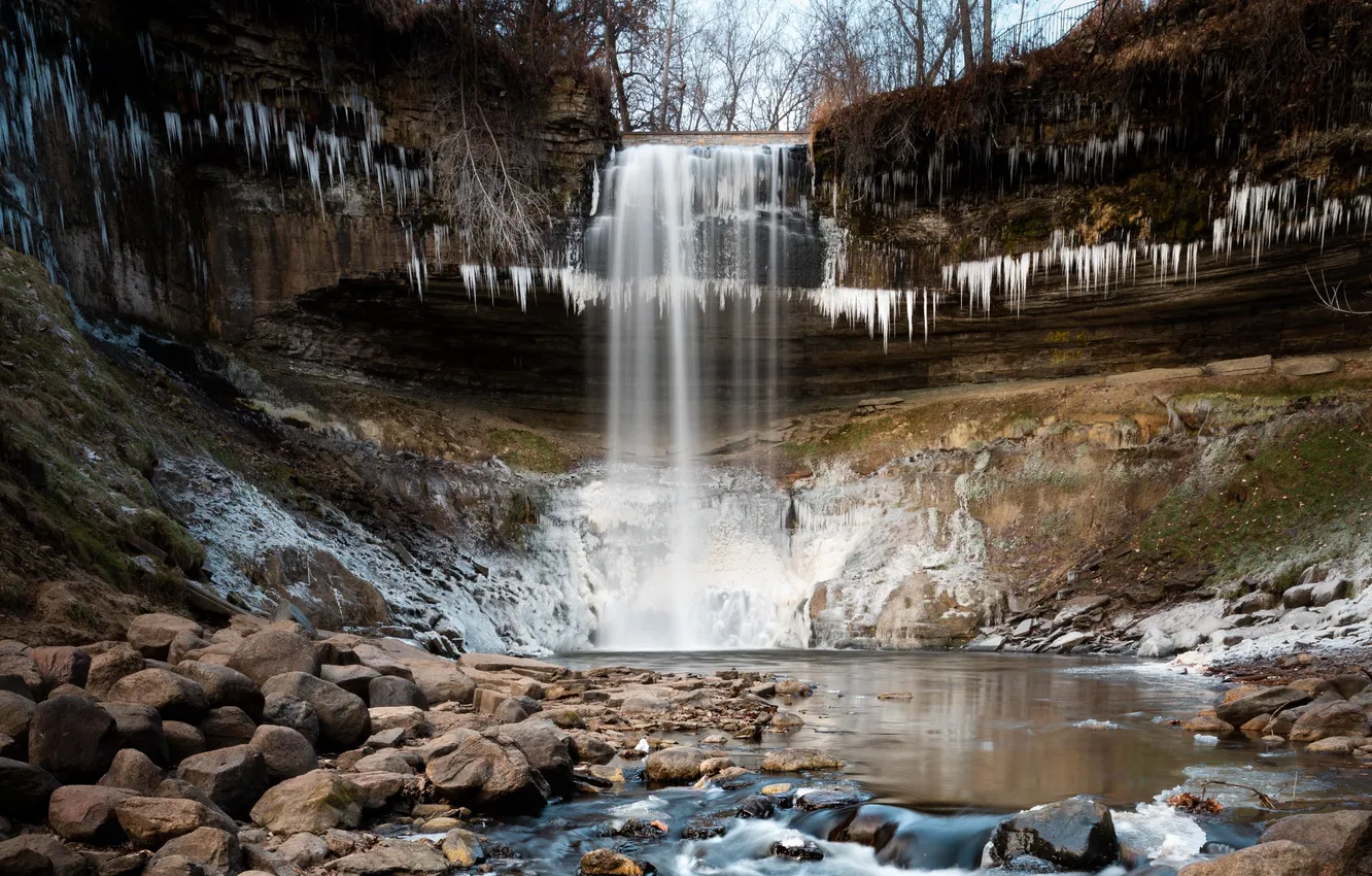 Photo wallpaper ice, forest, water, snow, landscape, mountains, nature, ice