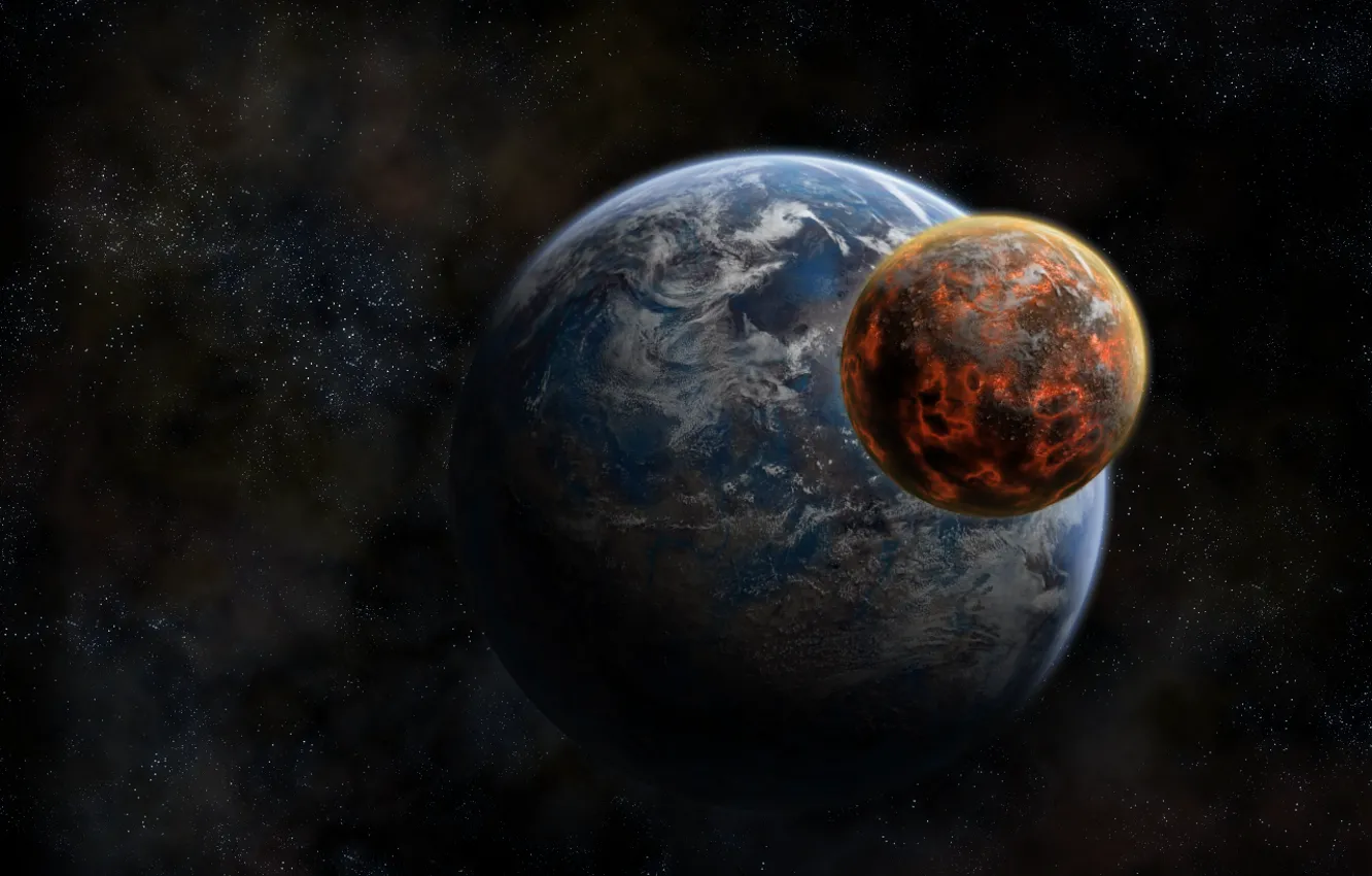 Photo wallpaper space, earth, the moon