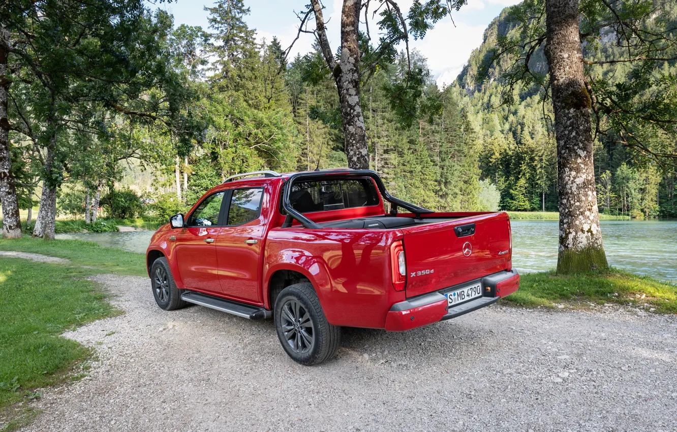 Photo wallpaper red, Mercedes-Benz, pickup, 2018, the pond, X-Class