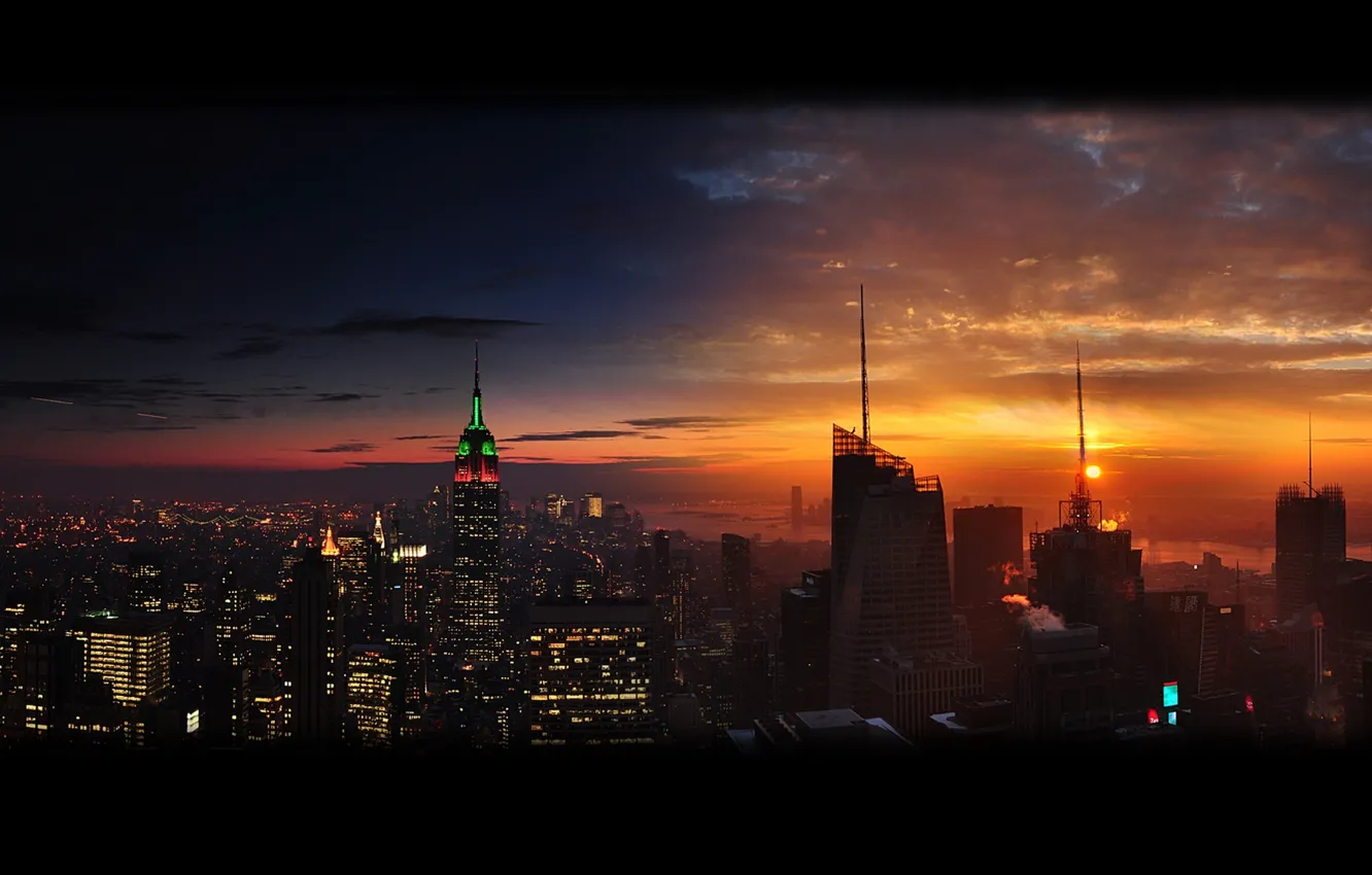 Photo wallpaper the sky, light, sunset, night, lights, skyscrapers