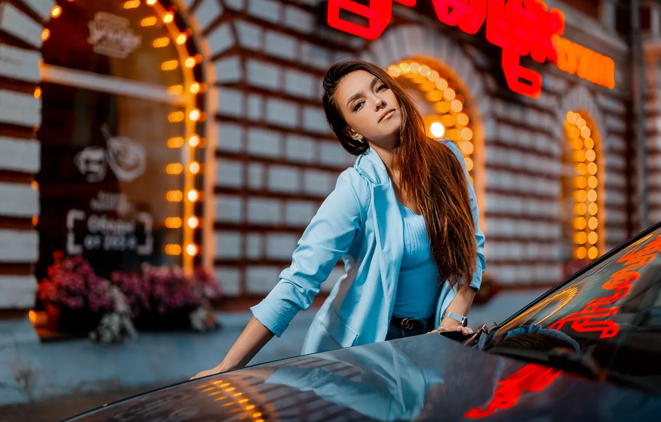 Photo wallpaper machine, auto, look, girl, pose, Pavel Ermakov, Gulmira Zubanova