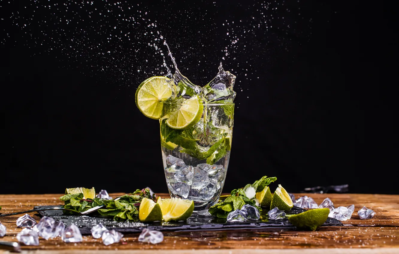 Photo wallpaper ice, squirt, glass, lime, mint, mahito, Plesk