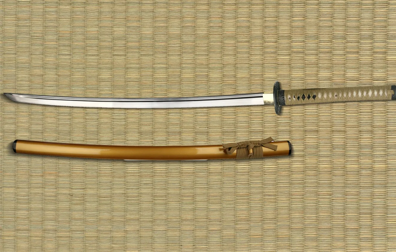 Photo wallpaper sword, weapon, katana, blade, sugoi, subarashii, feudal, tatame
