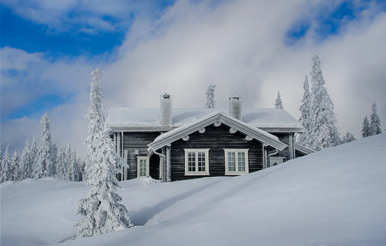 Photo wallpaper winter, snow, nature, home, hut