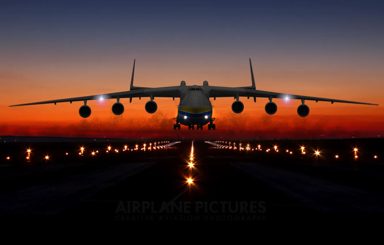 Photo wallpaper sky, sunset, airplane, sunrise, Mriya, the an-225, runway, an-225