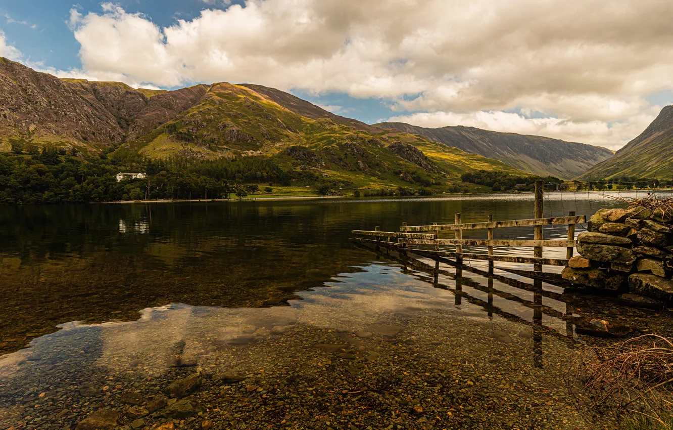 Photo wallpaper photo, England, Nature, Mountains, River, Coast, Buttermere Allerdale District