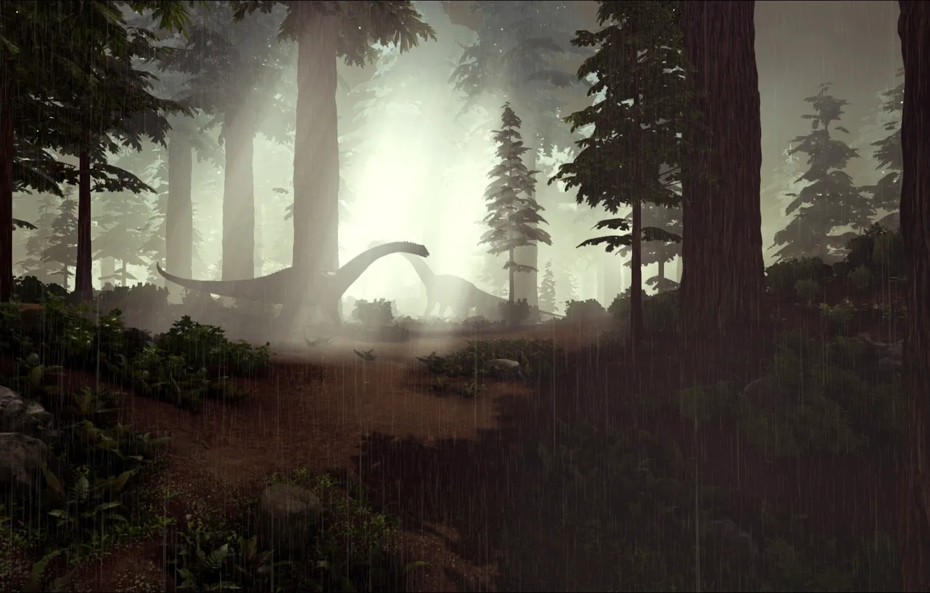 Photo wallpaper game, forest, rain, ARK Survival Evolved