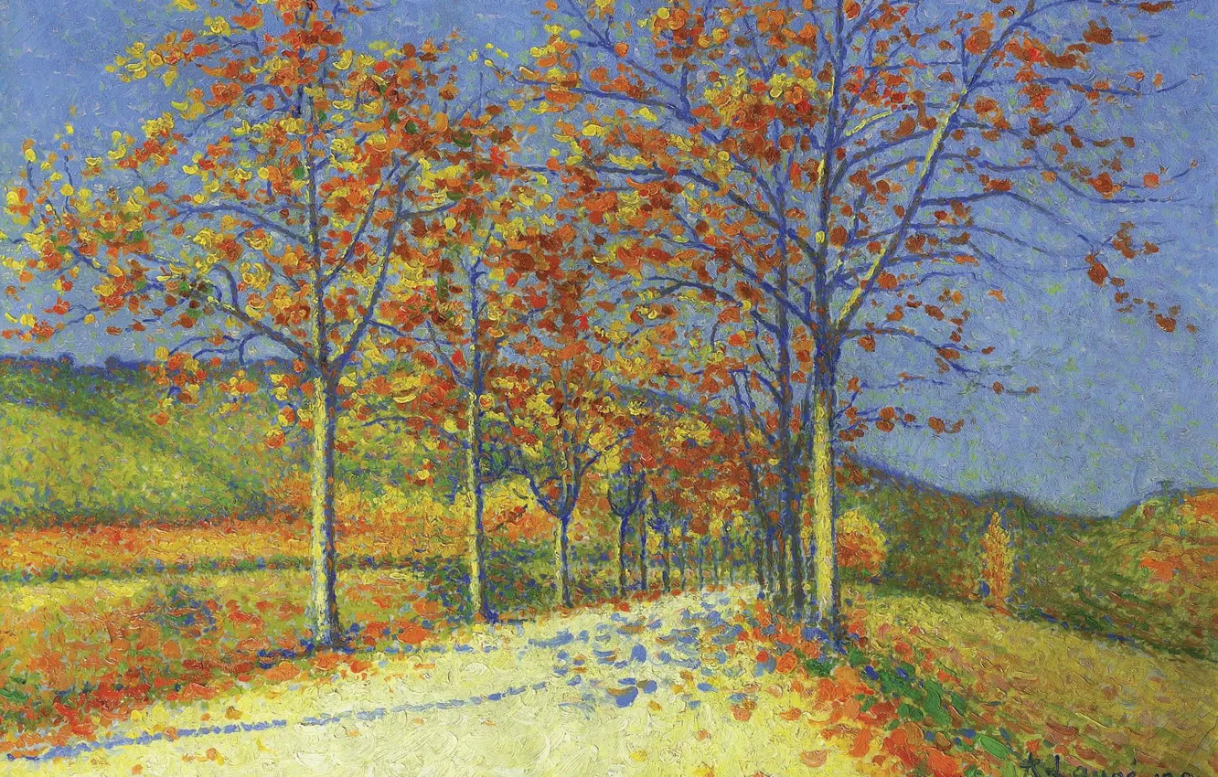 Photo wallpaper landscape, picture, Achille Lauge, Achilles Box, Road with Almond Trees in Autumn
